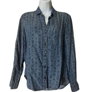 Cloth + Stone Anthropologie Aztec Chambray Blue Denim Style Button‎ down Size XS